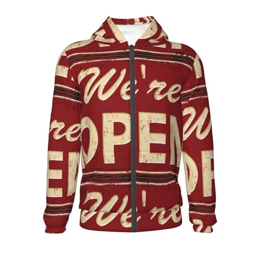 We Open Red Retro Kid Hoodies Boys Zip Up Sweatshirts Girls Pullover with Pocket2
