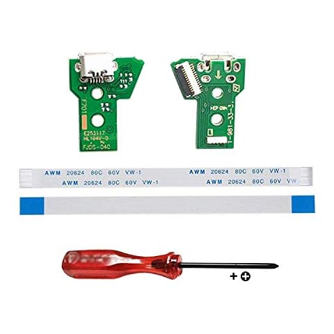 Lenboes Pack of 2 JDS-040 FJDS-040 Replacement Charging Port Micro USB Adaptor Charger Socket Circuit Board with 12 Pin Flex Cable for Sony PS4 4th Gen DualShock 4 Controller Cover