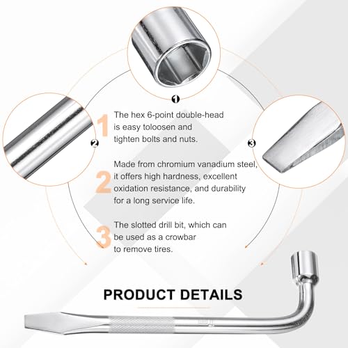 Image of HARFINGTON 2pcs Car Spare Tire Lug Wrench 17mm Carbon Steel l Type Slotted End Hexagon Socket Wrench L-Shaped Tire Repair Tool for Automobile Repair