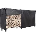 Coverify Heavy Duty Waterproof 600D Oxford Fabric Firewood Log Rack Cover, Black, 8-Feet