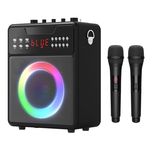 Image of Karaoke Machine for Adults, Portable Bluetooth Speaker with 2 Wireless Microphones and Lights Show, Karaoke Speaker with Bass & Treble, Supports for TWS,USB,FM,REC,AUX in,TF Card for Party /Meeting