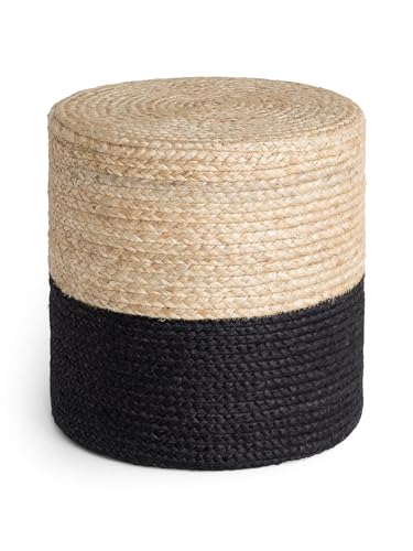 Hanse Home Jutta Jute Pouf - Natürlicher Sitz-Pouf aus Jute, Zylindrische Form im Boho Look, Hocker, Ottoman, Sitzhocker, Sitzkissen für Wohnzimmer, Esszimmer, Flur - Natur Gold Schwarz, 40x40x40