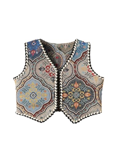 Girl's Paisley Crop Vest Boho Vintage Open Front Sleeveless Jacket Outerwear