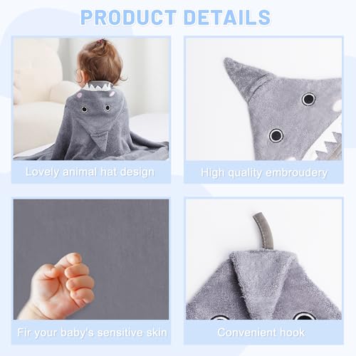 Image of Baby Hooded Bath Towel for Newborns Infants and Toddlers Soft Absorbent Rayon Baby Hooded Towel with Cute Animal Hood Skin Friendly 30 x 30 Inches (Grey)