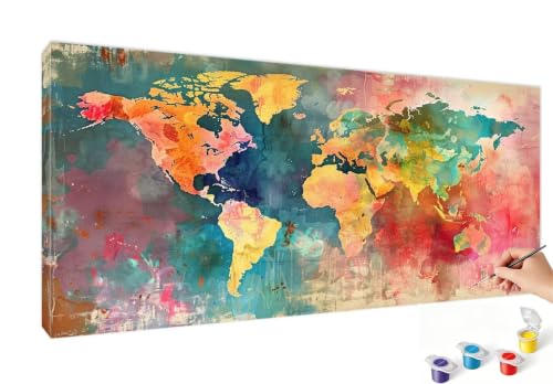 Numero d'art kit avec pinceaux et acryliques pour peindre une carte du monde
