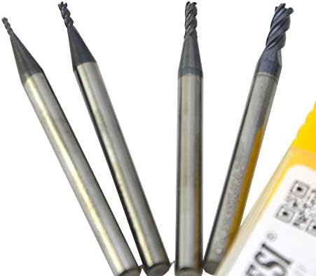 Wokesi 1mm 1.5mm 2mm 3mm Cutter Dia,Pack of 4,Std Length,4Flutes,HRC55,TiAlN Coated,Metric,Solid Carbide,Square Nose End Mill,CNC Router Bits Cutting Milling Tools (1mm+1.5mm+2mm+3mm HRC55)