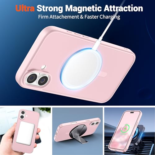 Image of SUPFINE Magnetic for iPhone 16 Case (Compatible with MagSafe) (Military Grade Drop Protection) Translucent Matte Shockproof Phone Cover,Light Pink