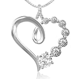 Le Jolliffe Birthstone Necklace Gift for Her Anniversary Present for Wife, Platinum Plated Sterling Silver Heart Necklace Gift for Women Necklace with Heart Pendant