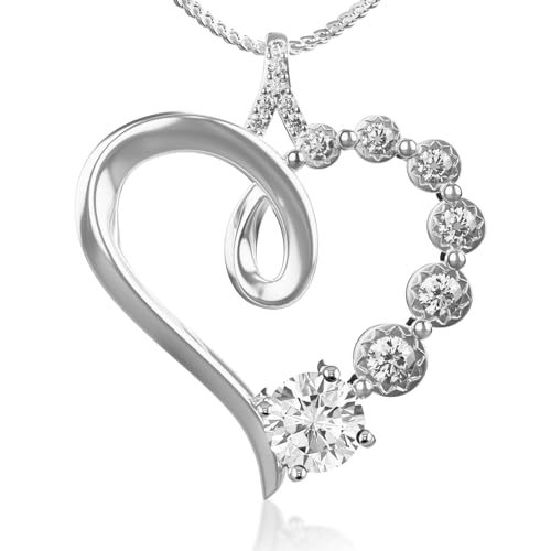 Le Jolliffe Birthstone Necklace Gift for Her Anniversary Present for Wife, Platinum Plated Sterling Silver Heart Necklace Gift for Women Necklace with Heart Pendant