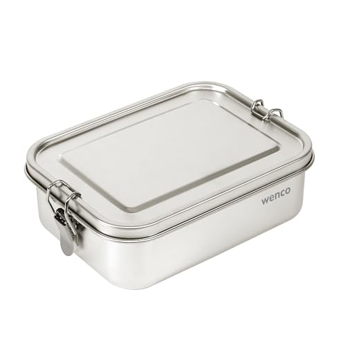 Foto von wenco Lunchbox Edelstahl Groß mit 850ml Füllmenge – Brotdose mit Fächern, Entfernbare Trennwand und 2x Silikondichtung enthalten – Wasserdicht, Spülmaschinengeeignet 18,5 x 14,5 x 5cm