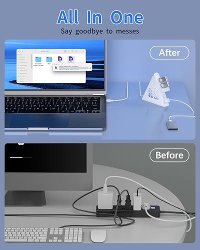 JoyReken 7-Port USB 3.0 Hub, White Vertical USB Hub Splitter with Tree-Shaped RGB Lighting, 5Gbps High-Speed Transfer, 2FT Extension Cable, Compatible with PC, MacBook, Laptop, Flash Drive, Printer
