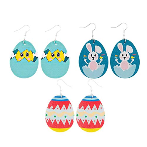 Amosfun 3 Paires Boucles Doreilles de Pâques Fête Oreille Lapin Oeuf Lapin Pendentif Boucle Doreille Bijoux de Pâques Cadeaux de Pâques pour Les Femmes Filles (Oeuf)