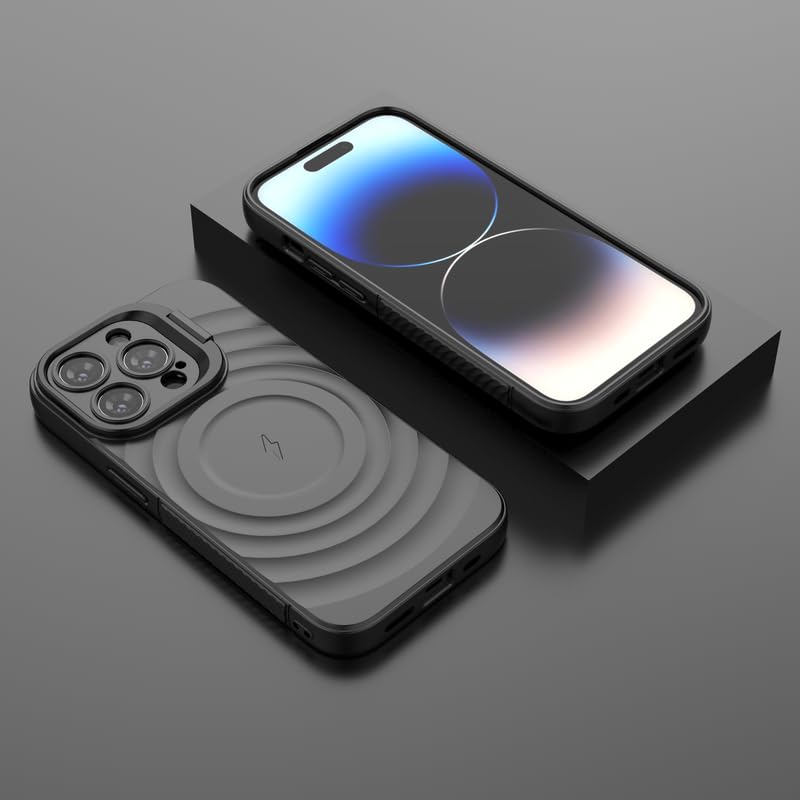 Image of LuxuryKase Shockproof Case for iPhone 14 Pro Max | Ripple Pattern | Camera Protection | Inner Velvet Fabric Lining | Protective Cover with Enhanced Grip & Wireless Charging Support - Black
