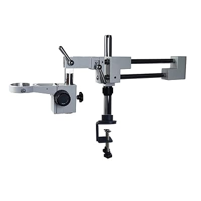 Microscope Stand Arm Adjustable with Clamp, Double Boom Stand Holder Bracket Arm Lab Industrial Zoom Trinocular Stereo Camera Microscopio Phone Soldering Repair Tool (White with Head)