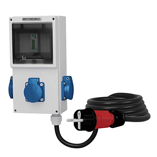 Distributore di corrente da cantiere, 3 x 230 V, contatore di corrente mobile, mid, 3 x 2,5 mm2, con contatore, dottorvolt 4302