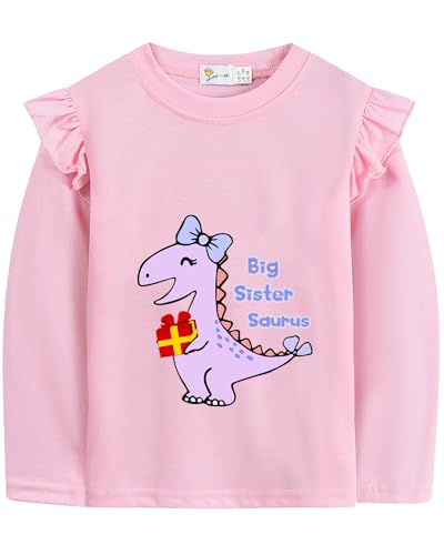 CM-Kid Big Sister Shirt for Girl Promoted to Big Sister Ruffle Long Sleeve Dinosaur Rainbow Elephant Tshirt Tops