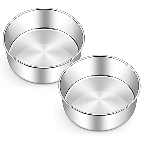 Joyfair Juego de 2 moldes redondos de acero inoxidable de 24 cm, 7 cm de alto, molde para tartas de cumpleaños/boda/Navidad, saludable y no tóxico, apto para lavavajillas