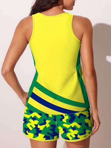 Image of Summer Mae Blouson Tankini Swimsuits for Women 2026 Tummy Control Two Piece Bathing Suits with Sporty Pockets Swim Shorts