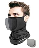 Neck Gaiter Mask with Filter for Men Women Reusable Bandana Face Cover with Ear Loops Face Covering Washable Scarf Breathable Balaclava for Cycling Outdoor,Black