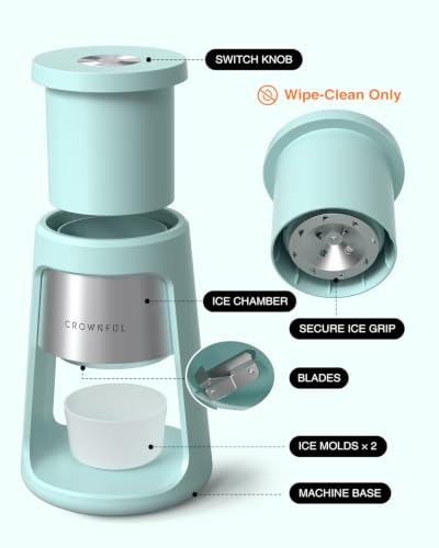 Image of CROWNFUL Shaved Ice Machine, Blue 130W Electric Ice Shaver with 2 Ice Cups