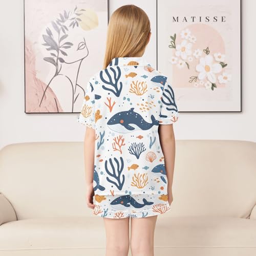 ALAZA Whale Coral Reef Cartoon Pajamas Satin Pajama Set Short Sleeve Button Down Sleepwear4
