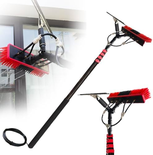 Professional Window Cleaning Kit - Extendable 12FT Washing Pole with 180° Rotatable Squeegee & Solar Panel Brush, Ideal for High-Altitude Roof, Car & Window Cleaning