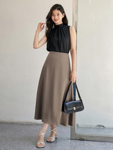 Women's Flowy Trendy Skirt Elegant Solid Color Long Skirt3