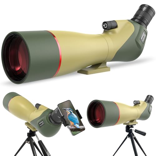 WOSPORTS 25-75x85 Spotting Scopes with Tripod, Carrying Bag, Phone Adapter, HD BAK4 Porro Prism, Waterproof Spotter Scope for Hunting, Target Shooting, Bird Watching, Wildlife Viewing, Dark Green