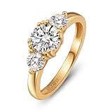 Jeulia 1ct Moissanite Three Stone Ring for Women 925 Sterling Silver Gold-Plated Vintage Fancy Engagement Ring Wedding Band Bridal Anniversary Valentine Jewelry with Giftbox (Gold, L-½)