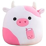 jschoclatt Cow Plush Pillow, 14' Cow Stuffed Animal Toy Kawaii Cow Plushie Hugging Pillow Gifts for Kids Birthday Girls Boys Valentines Day (Pink Cow)