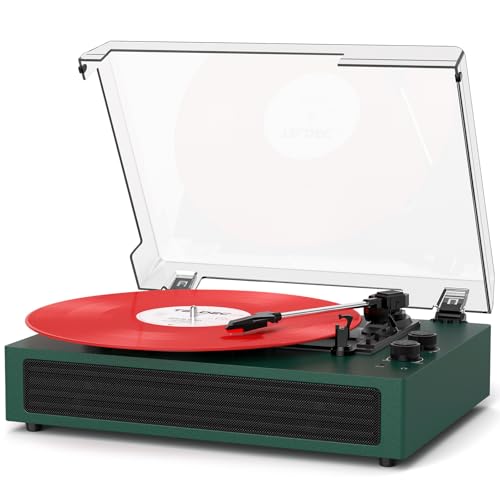 MANGOSTAN Bluetooth Record Player Vintage Turntable with Treble & Bass Control Built-in Stereo Speakers 3-Speed Belt-Drive (33/45/78 RPM) Auto Stop RCA/AUX/Headphone Jack Green