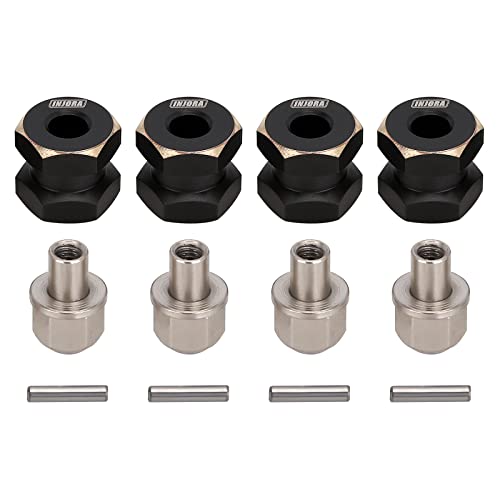 INJORA RC Hex Hub 12mm Brass Wheels Hex Hub Extension Black Hex Drive Adapter for 1/10 RC Crawler Axial SCX10 90046 D90 (12mm)