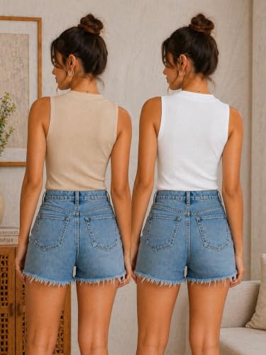 Image of Toochki Tops for Women Crop Top for Women's Tank Activewear Tee Casual Sports Cotton High Neck Camisole Pack of Two (2)