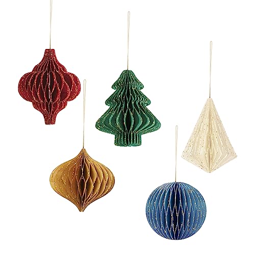NICROHOME EUR 5 STÜCKE 3D Mini Glitter Weihnachtsdeko - Christmas Tree Decorations - Papier Weihnachtsbaum Honeycomb Ornamente Weihnachten Dekoration - Papier Weihnachtsschmuck