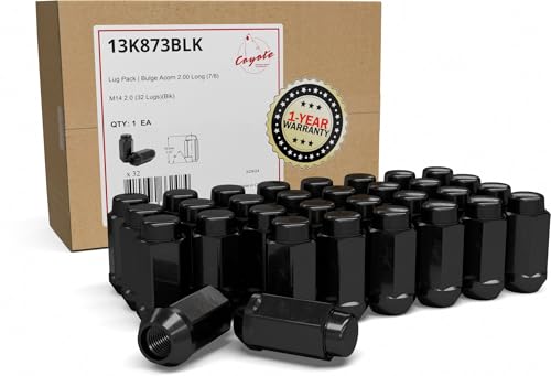 Image of Wheel Accessories Parts 32 Pcs M14x2 Thread Bulge Acorn 2.00 inch Long Lug Nuts Black Chrome 22mm 7 /8 inch Hex Fits Ford Excursion F250 F350 Super Duty
