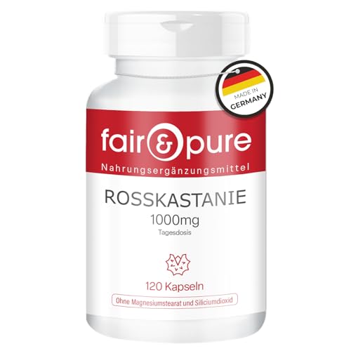 Fair & Pure Castaño de indias 1000mg al día, 120 unidades, complemento alimenticio vegano sin aditivos, fabricado en Alemania