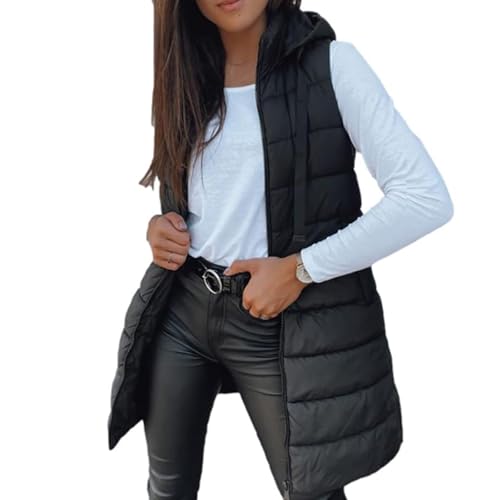 Long Puffer Vest Women Casual Sleeveless Puffy Jacket Quilted Hooded Vests Padded Coat Fall Winter Outerwear Gilet2