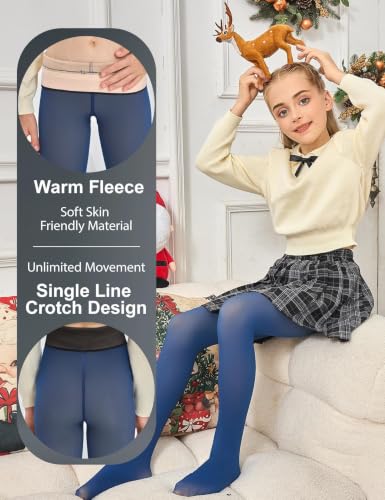 Image of KBVOT Girls Fleece Lined Tights Kids Warm Thermal Winter Thick Leggings Pantyhose Fake Translucent Pants for School Dress