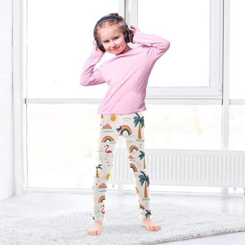 Palm Tree Flamingo Rainbow Girls Leggings Soft Stretch Workout Yoga Dance Pants for Kids Casual Tights4