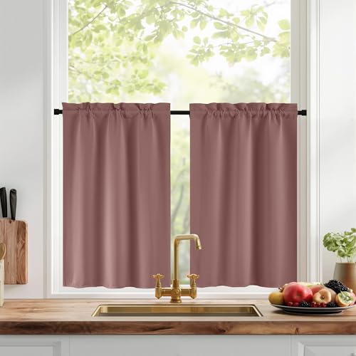 PONY DANCE Rideaux Cuisine Brise-Bise - Rideau Occultant Anti Lumiere/UV Passe Tringle pour Petite Fenetre Placard Armoire sous Evier, Largeur 60cm sur Hauteur...