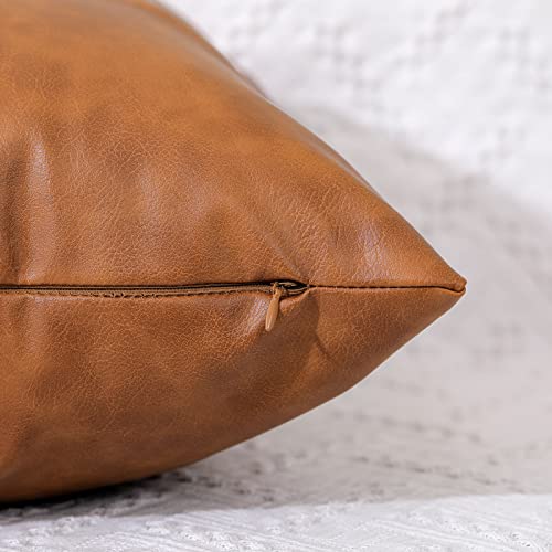 Set Of 2 Faux Leather Throw Pillow Covers, Modern Brown Outdoor Cushion Covers Decorative Pillowcases For Couch Bed Sofa (18 X 18 Inches) #TOP2