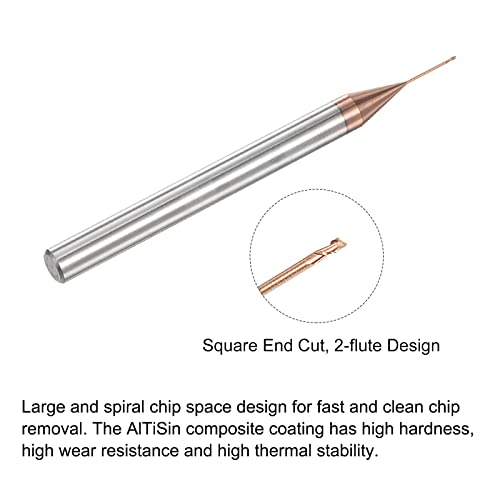Image of uxcell Square Nose End Mill, 0.4mm Solid Carbide AlTiSin Coated Long Reach CNC Router Bits 2 Flutes Milling Cutter with Extended Neck, 6mm Cutting Length 4mm Shank