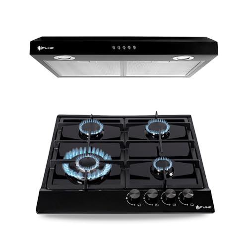 Combo parrilla de gas y campana extractora 60 cm | Gabinete |Acero Negra | FLINE |RI4BR60