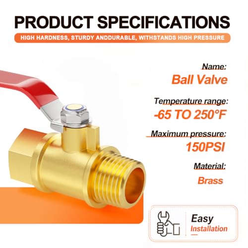 Image of GASHER 3PCS 1 /4 Inch Brass Mini Ball Valve, Shut Off Valve, 1 /4 Inch Male x Female NPT Thread Pipe Fitting