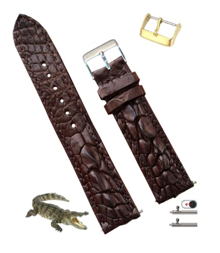 18mm Brown Handmade Alligator Leather Watch Band Men Quick Release Premium Crocodile Strap by Vietnamese DH-84-18MM