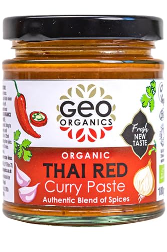Geo Organics Thai Red Curry Paste 180g (Pack of 1) Serves 4 | Organic & Vegan-Friendly Red Thai Curry Paste | Authentic Restaurant Recipe Base | Certified by Soil Association Thai Curry Paste