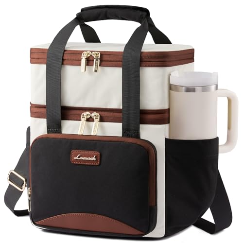 LOVEVOOK Insulated Lunch Bag For Women Men,Expandable Double Deck Lunch Box With Large Cup Holder,Leakproof Cooler Bag For Adult Lunch Tote Bag Work Picnic Beach with Adjustable Shoulder Strap Gift