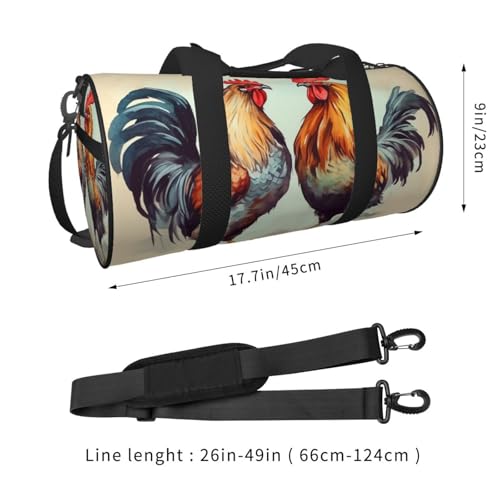 Rooster and hen Duffle Bag for Women Men Personal Item Travel Bags Canvas Weekender Overnight Bag Lightweight Sports Tote Gym Bags Carry On Luggage Bag4