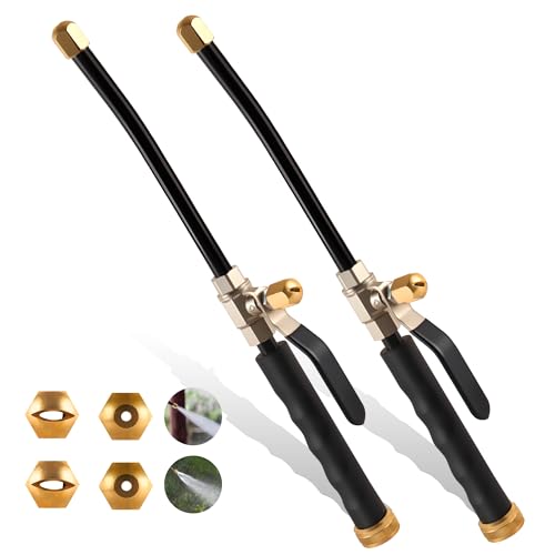 Lichamp Garden Hose Nozzle, 2-Pack High Pressure Water Spraying Wands with 2 Brass Spray Tips, Jet & Fan Spray for Car Wash, Lawn, Patio, Pets, Windows, Cleaning (Black)