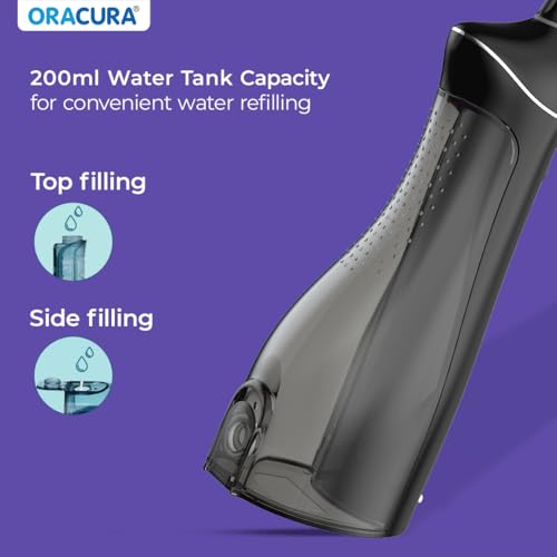 Image of ORACURA Smart PLUS Water Flosser OC200 LITE Black comes with 2 Nozzle tips | Portable & Rechargeable | Custom 8 Water Pressure Settings | 200ml Water Tank Capacity | IPX7 Waterproof | 365 Days Warranty